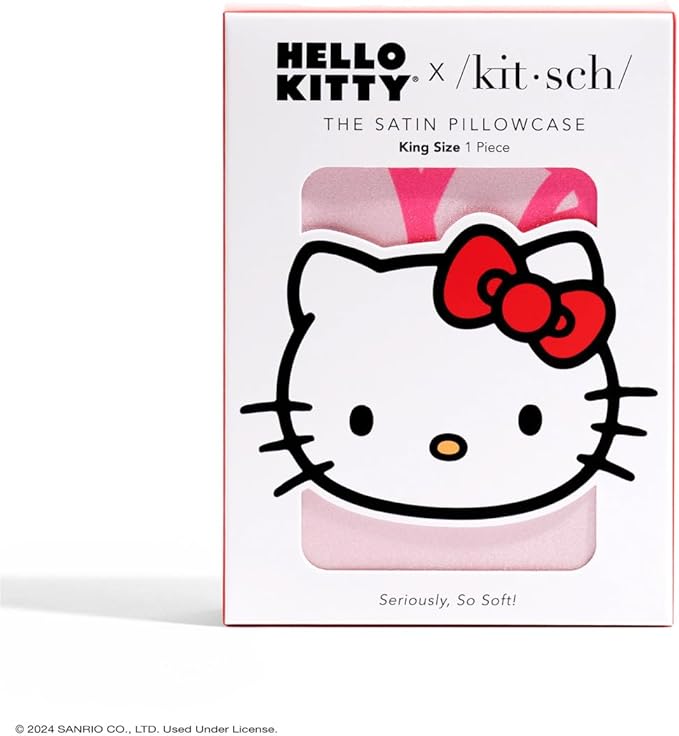 Kitsch x Hello Kitty Satin Pillowcase - Size 19x36, Pink Kitty Faces