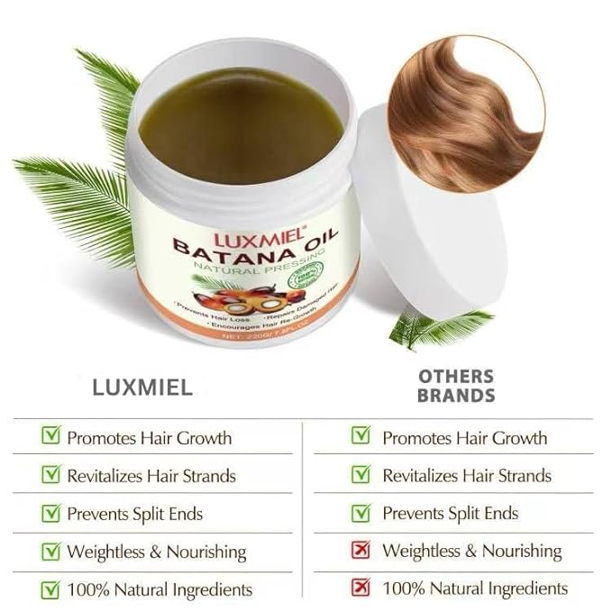 LUXMIEL Batana Oil for Hair Growth – 100% Pure Raw Unrefined Organic Batana Oil from Honduras – Cold Pressed Natural Hair Mask for Scalp Health, Thick & Strong Hair for Men & Women – 7.8 oz