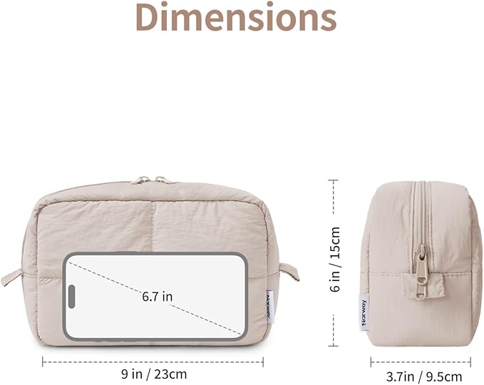Narwey Puffy Makeup Bag Travel Toiletry Bag, Quilted Cosmetic Bag for Women