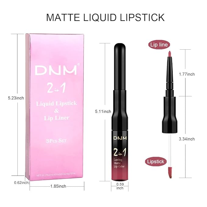 evpct 3Pcs Mauve Neutral Light Rosey Nude Blue Red Matte Liquid Lipstick and Lip Liner Stain Sets for Women, Long Lasting 24 Hours Matte Lipstick labiales larga duracion 24 mate originales