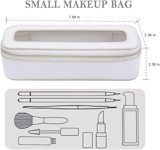 FFpaw Clear Makeup Bag, Small Makeup Bag TSA Approved Toiletry Bag Cosmetic Travel Bag Cute Makeup Bag Organizer Makeup Case Pouch Car Essentials for Women Men (Slim White)