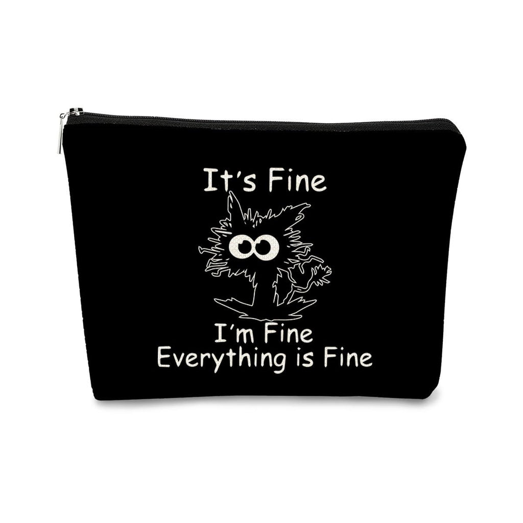 Funny Cute Cat Makeup Bag,Cat Lover Gifts For Women,Its Fine Im Fine Everythings Fine,Black Cat Cosmetic Bag Small Pouch,Birthday Gift,Coworker Gifts(Black)