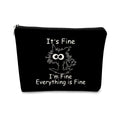 Funny Cute Cat Makeup Bag,Cat Lover Gifts For Women,Its Fine Im Fine Everythings Fine,Black Cat Cosmetic Bag Small Pouch,Birthday Gift,Coworker Gifts(Black)