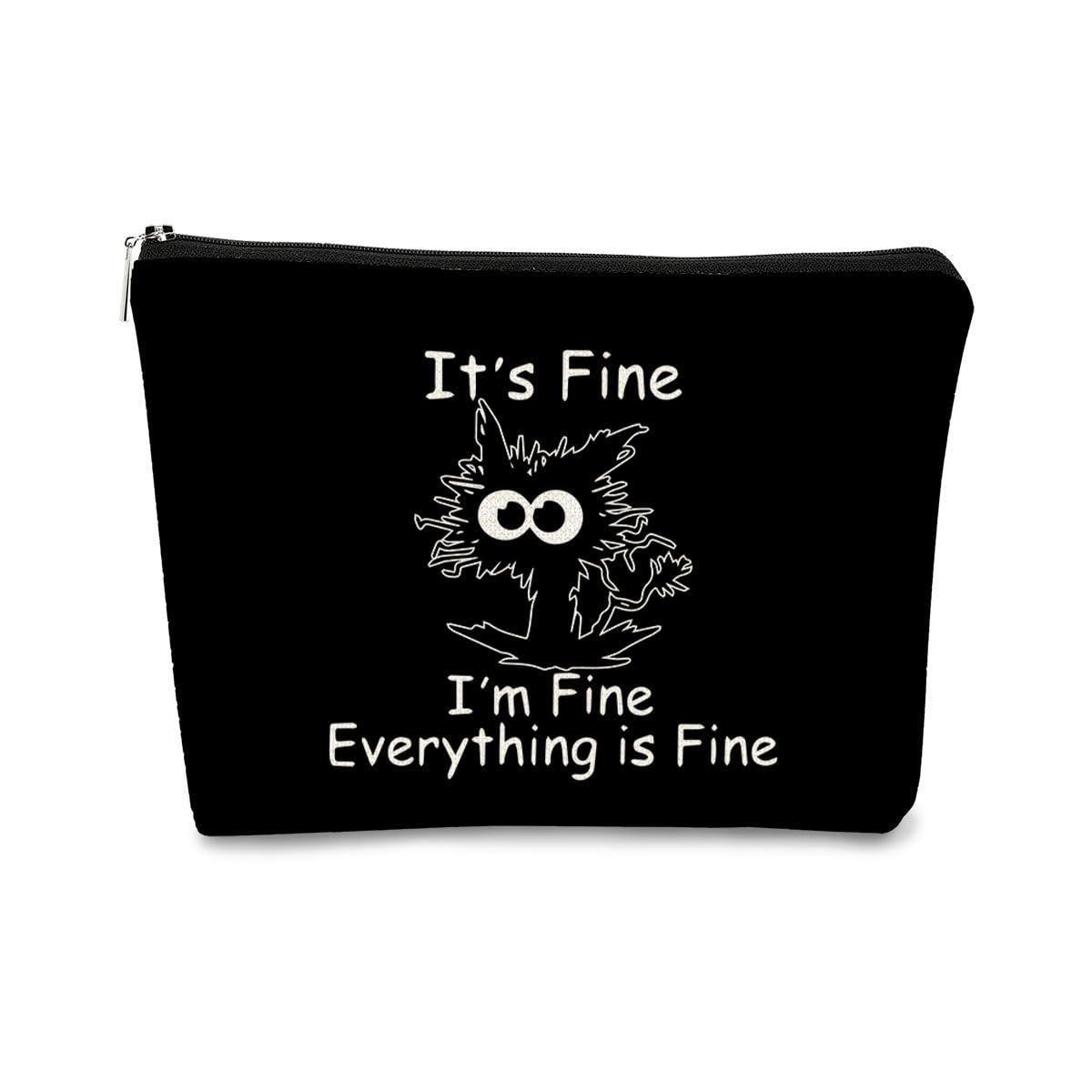 Funny Cute Cat Makeup Bag,Cat Lover Gifts For Women,Its Fine Im Fine Everythings Fine,Black Cat Cosmetic Bag Small Pouch,Birthday Gift,Coworker Gifts(Black)