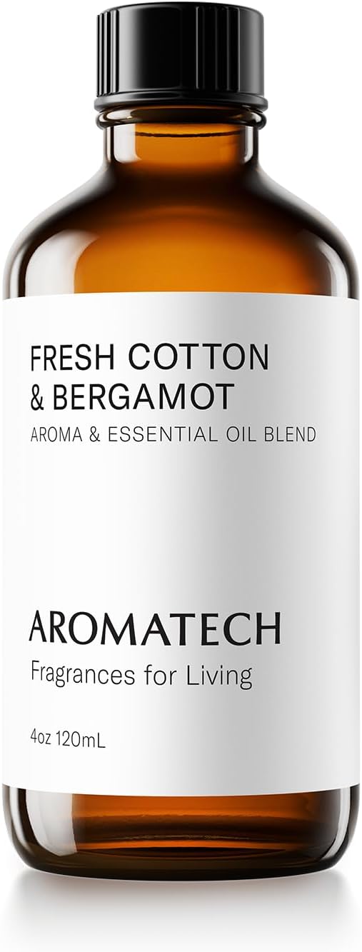 AromaTech Fresh Cotton and Bergamot Essential Oil Blend: Luxury Hotel Inspired Aromatherapy with Bergamot, Fresh Cotton & Sandalwood for Ultrasonic Diffusers & Nebulizers (120 mL)