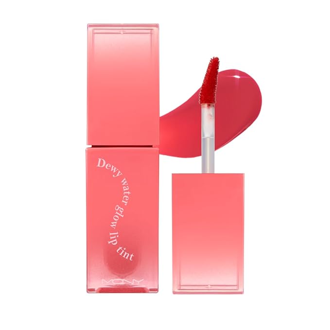 MQNY (MACQUEEN NEWYORK Dewy Water Glow Lip Tint - #04 Rose Bonbon, Glass-like Mirror Shine Hydrating Lip Stain, Long-Lasting & Non-Sticky Coral Tone Water Tint, 0.12 oz (3.5g)
