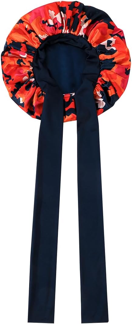 GDTOGRT Satin Silk Bonnet for Sleeping Women, Double Layer Sleep Hair Bonnets Caps for Curly Natural Hair with Tie Band - Blue-Mix