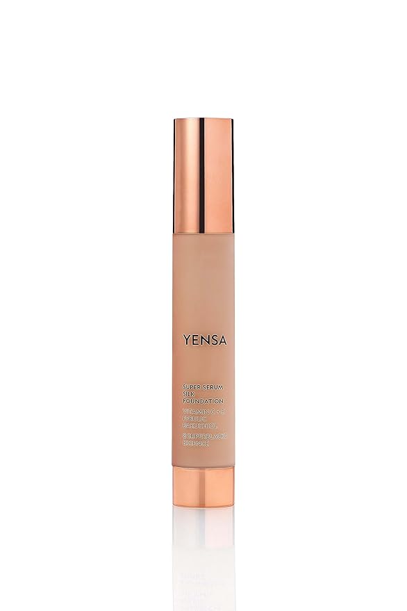 YENSA Super Serum Silk Foundation - Hydrating, Full Coverage Foundation with Vitamin C & Bakuchiol Oil - Blurs Imperfections & Evens Skin Tone - Korean Skin Care Makeup - Tan 3 (1 oz)