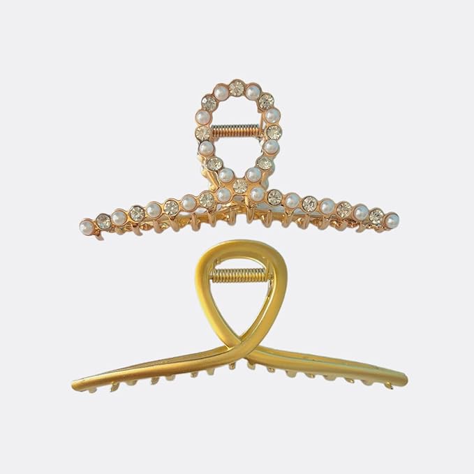 DOBIHMAX 2 Pack Large Metal Hair Claw Clips with Pearls 4.3 Inch - Gold Hair Accessories for Women's Thick Hair Styling, Strong Hold, and Fashion