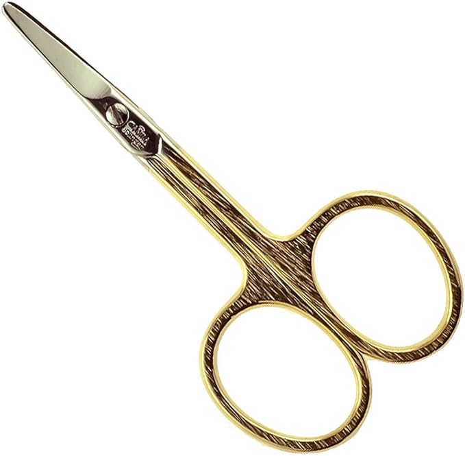 Camila Solingen CS01 Safety Tip Baby Nail Scissors for Manicure and Pedicure, Hypoallergenic Gold Plated Grooming Scissors for Toddler Nail Care, Made of Carbon Steel in Solingen, Germany