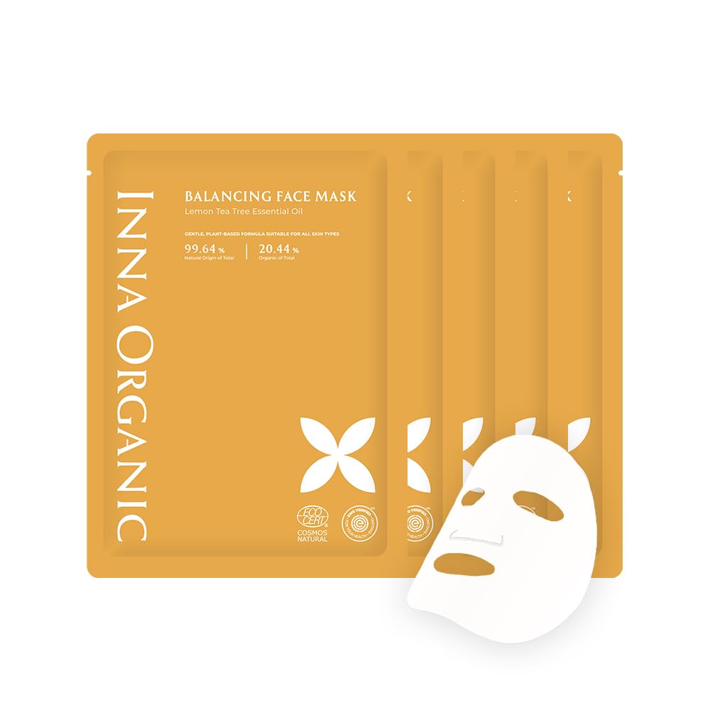 INNA ORGANIC Organic Sheet Mask - Nexty Award Finalist, Sleep Well Glow, Overnight Renewal, Restful Healing, Sustainable & Clean Beauty (Pack of 5) | Blue Tansy Essential Oils Infused Skin Care