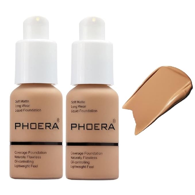 PHOERA Foundation, Soft Matte Liquid Foundation, 105 Sand, 30ml, 2 Pack