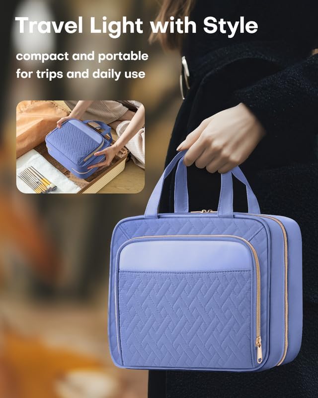 HOTOR Hanging Travel Toiletry Bag Women Men, Aegean-Blue, Medium