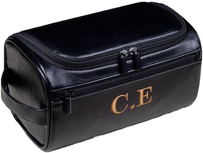 joyinaff Personalized Embroidery PU Leather Travel Toiletry Bag for Men,Stylish Travel Organizer for Travel, Wedding Gift,Customized Monogram Travel Shaving Dopp Kit for Groomsmen (Black)