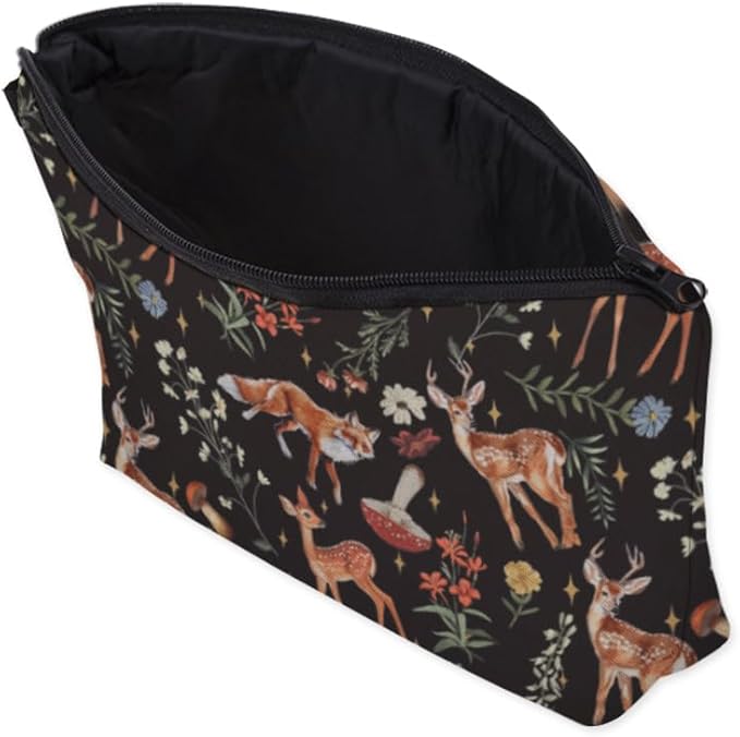 Loomifang Small Makeup Bag Cosmetic Bag for Women, Pretty Design Organizer Case with Zipper Closure, Lightweight and Water-Resistant Make Up Bag - 8.65"x 5.35" x 7.08"（Sika Deer & Fox）
