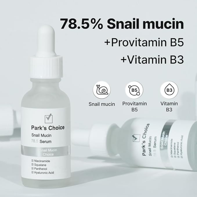 Snail Mucin 78.5% Serum | Snail Serum for Skin Repair & Barrier Recovery | Hydrating Facial Serum for Sensitive & Damaged Skin | Korean Skincare | Park’s Choice
