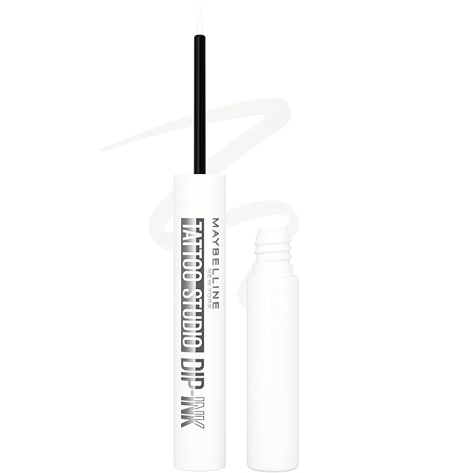MAYBELLINE Tattoo Studio Dip-Ink Liquid Eyeliner, Waterproof Eyeliner With Up to 24 Hour Wear, White Canvas, 1 Count