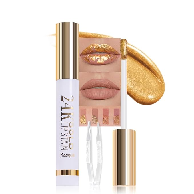 IATMOMOD Light Brown Liquid Matte Lip Liner Stain Peel Off with Tweezer, Long Lasting, Waterproof New Gold Matte Lipstick Lip Gloss Tattoo for Women, Smudge-proof Non-Stick Cup Lip Tint Makeup 01#