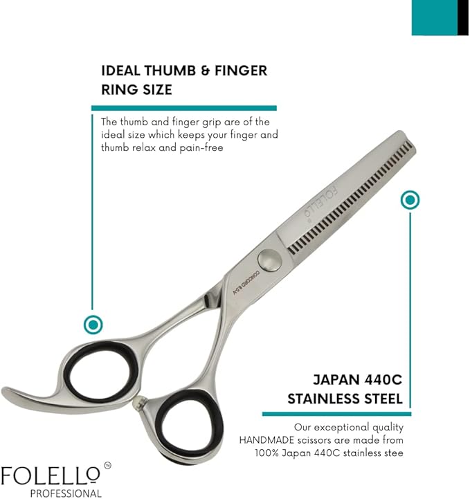 FOLELLO Hair Cutting Scissors for Women and Men – 6.0 440C Japan Stainless Steel Shears with Sword Blade and Tension Adjustment Screw – Salon and Home Use