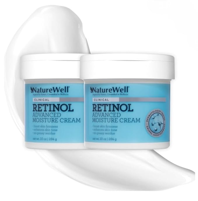 NATURE WELL Clinical Retinol Rejuvenate & Tone Moisture Cream for Face & Body, Anti-Aging Firming Cream for Wrinkles, Fine Lines & Crepey Skin, Body Lotion & Facial Moisturizer, 2 Pack (10 Oz Each)