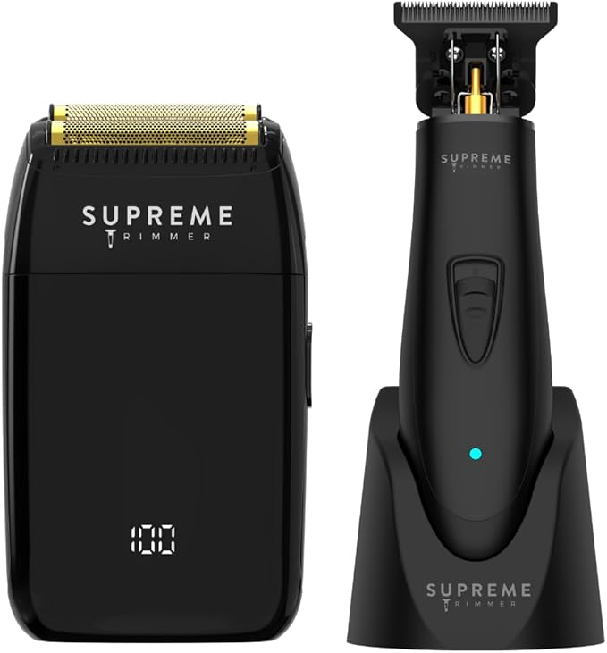 Supreme Trimmer 2-in-1 DLC T-Shaper Beard & Hair Trimmer + Crunch Lite Foil Shaver | Barber-Grade Precision & Travel Kit | Cordless Beard Grooming Set