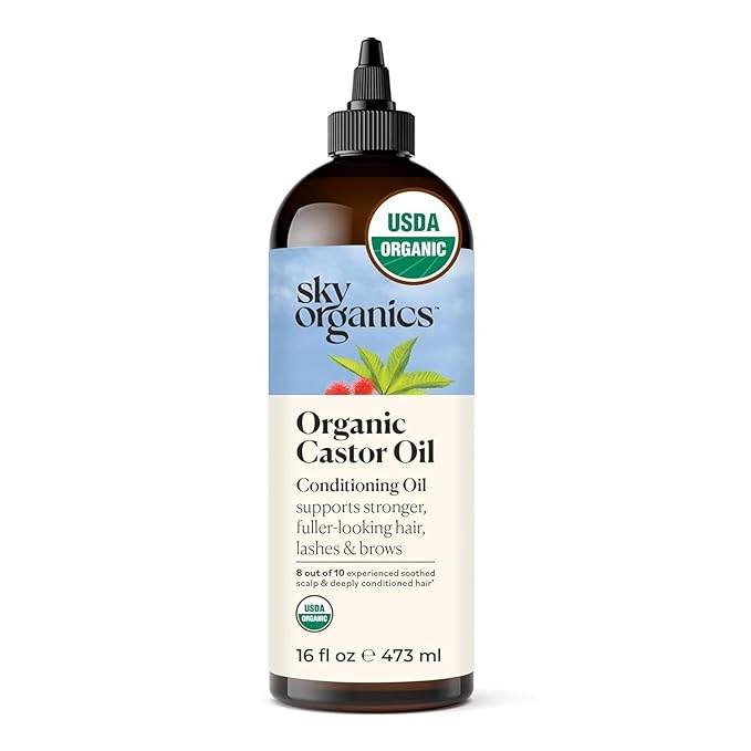 Sky Organics Organic Castor Oil 16oz, Pure, Cold Pressed and Hexane Free