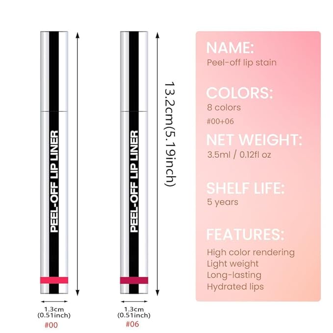 Hxssll 2Pcs Matte Liquid Lip Gloss Stain-Peel Off Lip Liner Tattoo, Long Lasting Peel Off Lip Stain,Waterproof & Transfer-Proof Lip Liner Peel Off Lip Gloss for All Skin Types (#00+#06)