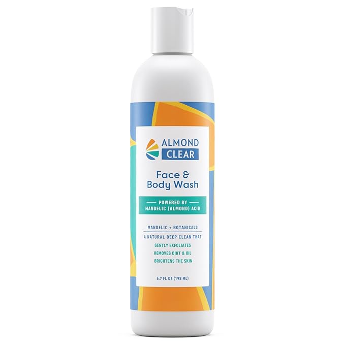 Almond Clear Face & Body Wash [6.7 Fl Oz] Skin Care for Acne and Folliculitis-Prone Skin - Gentle Everyday Exfoliating Cleanser with Mandelic Acid and Botanicals