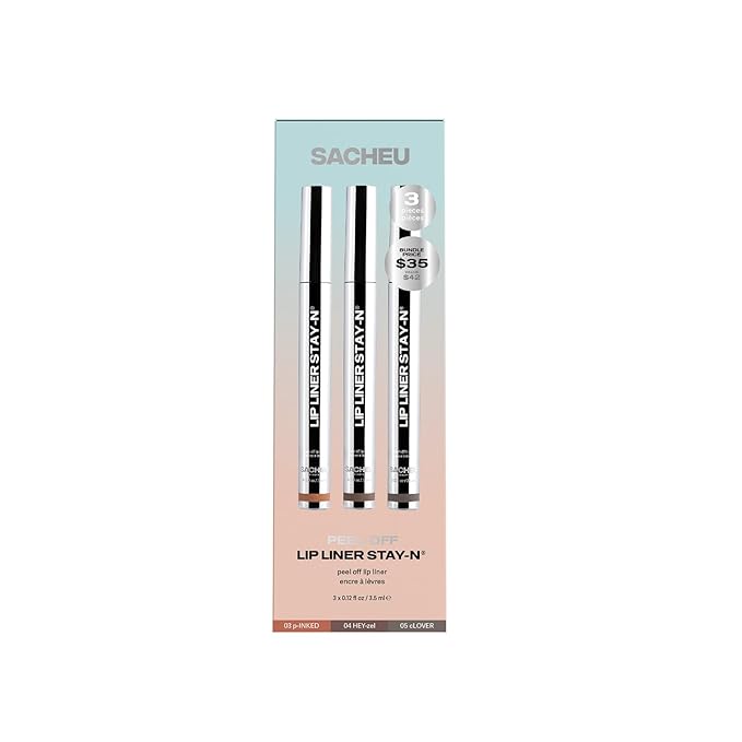 Sacheu Lip Liner STAY-N Peel Off Lip Stain Set, Deep Bundle, 3-Pack