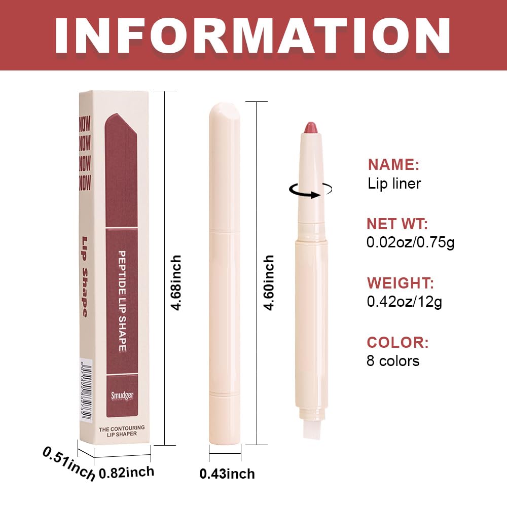 QIDSTERS Plump Matte Crayon Lip Liner Pencil, Neutral Pink Lipstick Lip Liners for Women, 24 Hour Long-Lasting Lip Gloss Makeup, With Silicone Smudger for Define Contours & Sculpting Lip, 02