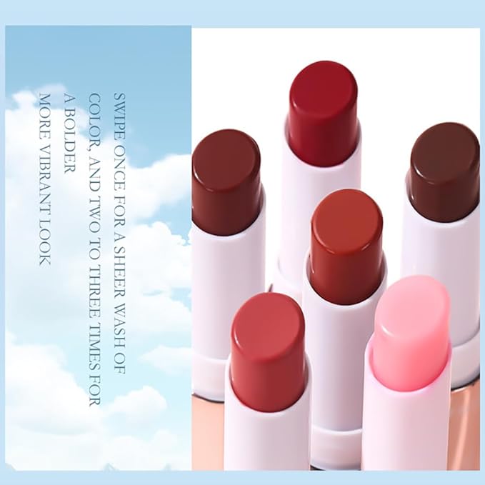 YIBABY 6 Pcs Lip Tint Hydrating, Tinted Lip Balm, Deep Nourishing Glossy Lipstick Set, Long Lasting Moisturizing Lip Care Balm Lip Makeup for Dry, Cracked and Chapped Lips