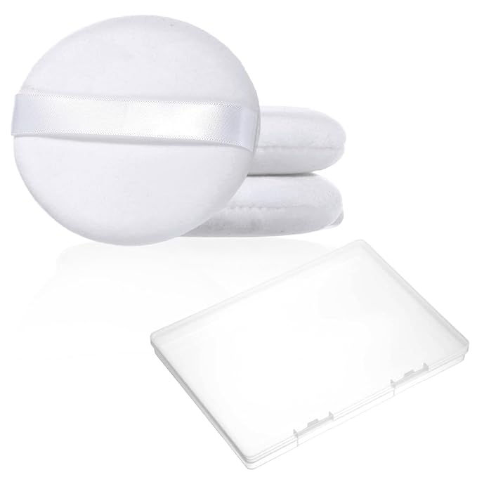 3 Pack White Round Large Powder Puff, 4.13 Inch Large Powder Puffs Portable Soft Cotton Powders Puffs Travel Dusting Powders Puff with Clear Box for Women Men Body Face
