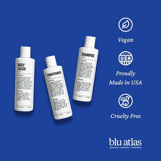 Blu Atlas Natural Shampoo for Men — Sulfate-Free for All Hair Types, 15 Ingredients, No Filler, Helps with Dandruff and Dry Scalp — Classic Scent, 8 oz