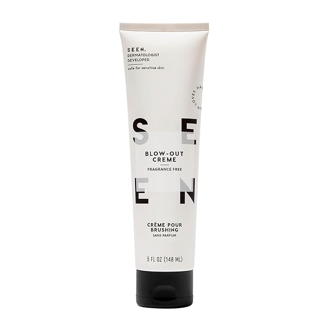 SEEN Blow-Out Creme, Fragrance Free - Non-Comedogenic Blow-Out Hair Cream - Dermatologist-Developed - Reduces Frizz- Heat Protectant- Safe for Sensitive, Eczema & Acne Prone Skin