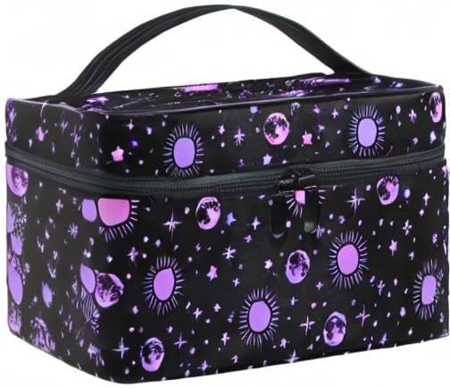 MNSRUU Makeup Bags, Moon Sun Stars Makeup Organizer Bags Toiletry Bag Box Travel Cosmetic Bag Make Up Train Case for Women Teen Girl Ladies