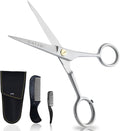 Ontaki Beard and Mustache Trimming Scissors & Combs for Men - 5" Silver