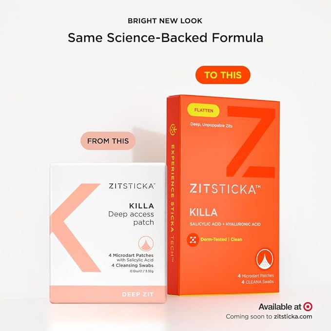 ZitSticka Killa Microdart Pimple Patches for Face - Most Potent Pimple Patch with Fast-Acting Microdarts - For Deep, Early-Stage Zits with Salicylic Acid - Regular 4 Count with Cleaning Swab