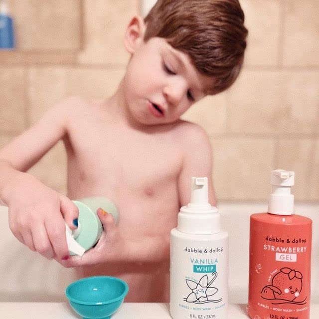 Dabble & Dollop Strawberry + Vanilla Kids 3-in-1 Body Wash, Shampoo & Bubble Bath Bundle – Gel + Foam Whip, Tear-Free, Gentle, Natural-Origin, Hypoallergenic and Safe for Sensitive Skin (Pack of 2)