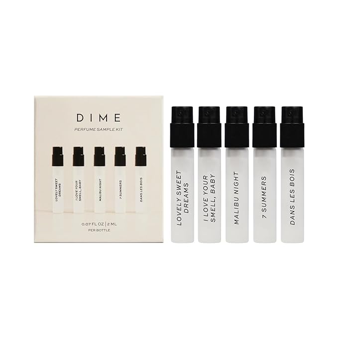DIME Beauty Perfume Sampler Kit - Set of 5 Travel Size Perfumes for Women, Clean Fragrance Discovery Set, Eau de Toilette with Organic Sugar Cane Alcohol, Vegan, 5 x 2 ml