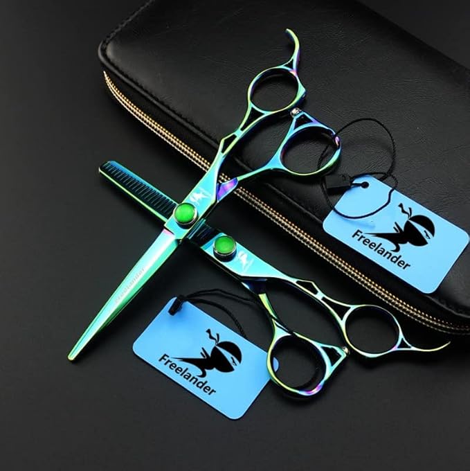 ROCOCO 6.0 Inch Hand Sharpened Hair Cutting Scissors Set with Case - Green