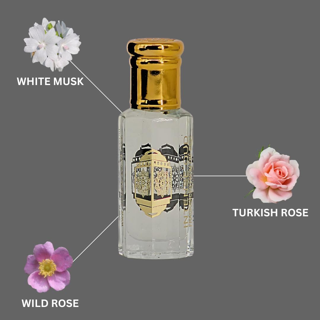 INTENSE OUD Musc Mutasalik Arabian Perfume Oil for Men & Women, Long Lasting Alcohol-Free Concentrated Fragrance,12ml (0.40 oz) in Black Gift Box, White Musk & Rose Notes.
