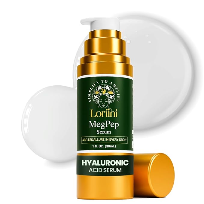 Loriini™ MegPep Multi-Peptide Anti-Aging Serum – Ceramide Serum with Hyaluronic Acid, Gold for Hydration, Firming, Wrinkles & Fine Lines, Gifts for Mom, for Sensitive Skin Type, Paraben-Free – 1 Fl Oz