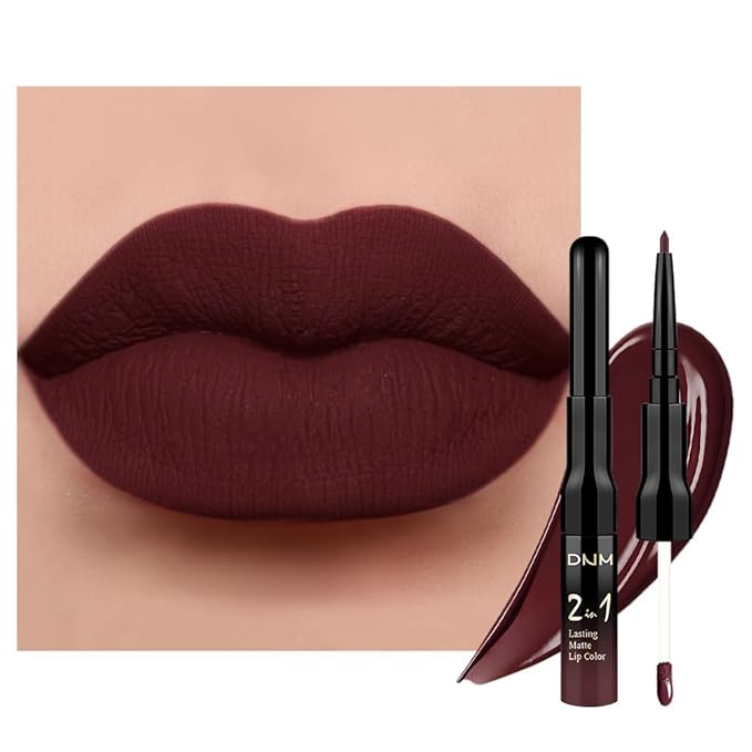 IATMOMOD 1Pcs 2 in 1 Deep Red Matte Lip Liner and Liquid Lipstick Stain Makeup Set for women, Red Long Lasting Smudge Proof Lip Tint Matte Finish Lip Gloss for All-Day Color Hold Easy to Use 17#