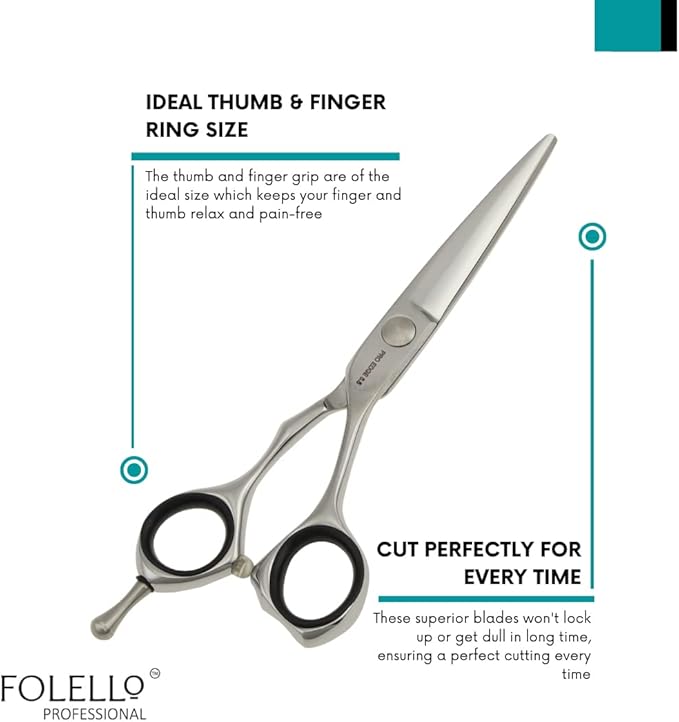 FOLELLO Stainless Steel Right-Handed Thinning Scissors for Unisex, Convex Blade, Adjustable Ball Bearing Screw – Includes Cleaning Oil & Cloth – 5.5 Inch