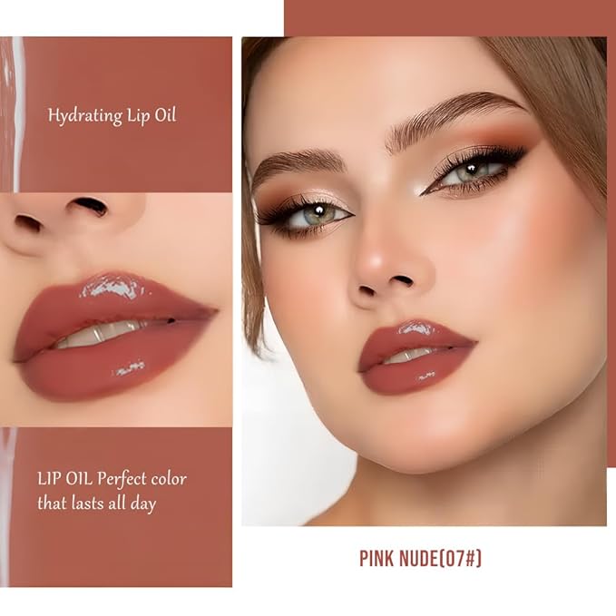 Hxssll Nourishing High-Shine Lip Gloss,Hydrating & Moisturizing Lip Tint, Non-Sticky, Long-Lasting Glossy Lip Stain,Softens & Plumps Lips for Smooth,Gentle Formula for Dry Lips 07#Pink Nude