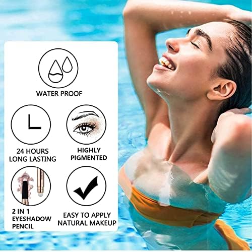 Metiplou 2 in 1 Champagne Gold Shimmer Eyeshadow Stick eyeliner pencil Cream Shimmer Smooth Eyeshadow pencil Waterproof Hypoallergenic Long Lasting Eye Shadow Pen Multi-Dimensional Eyes Look
