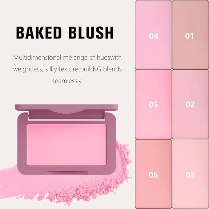 HHLTOH Rose Pink Matte for Face Cheeks Blush, Natural Cream Blushes Makeup Palette, Dark Monochrome Blush Creamy Powder Palette Makeup for Older Women, Blushes Eyeshadow Foundation for Every Day 05