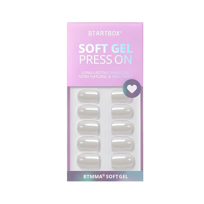 BTArtbox Press On Nails, Vanilla Glazed, Short Square, White Chrome, 32Ct