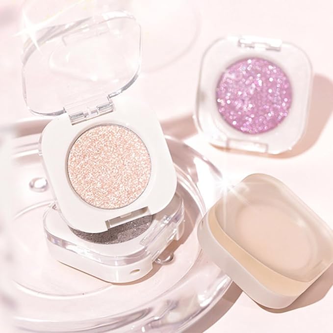 FeiCuiYun Glitter Shimmer Sparkle Eyeshadow Palette Makeup for Older Women, Glitter Light Brown Shimmer Metallic Holographic Multichrome Cream Iridescent Single Monochrome Eye Shadow Makeup, 10