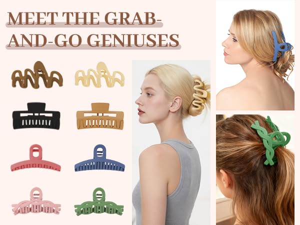 Matte Non-Slip Large Hair Clips for Women 8-Pack (Eight Unique Colors)